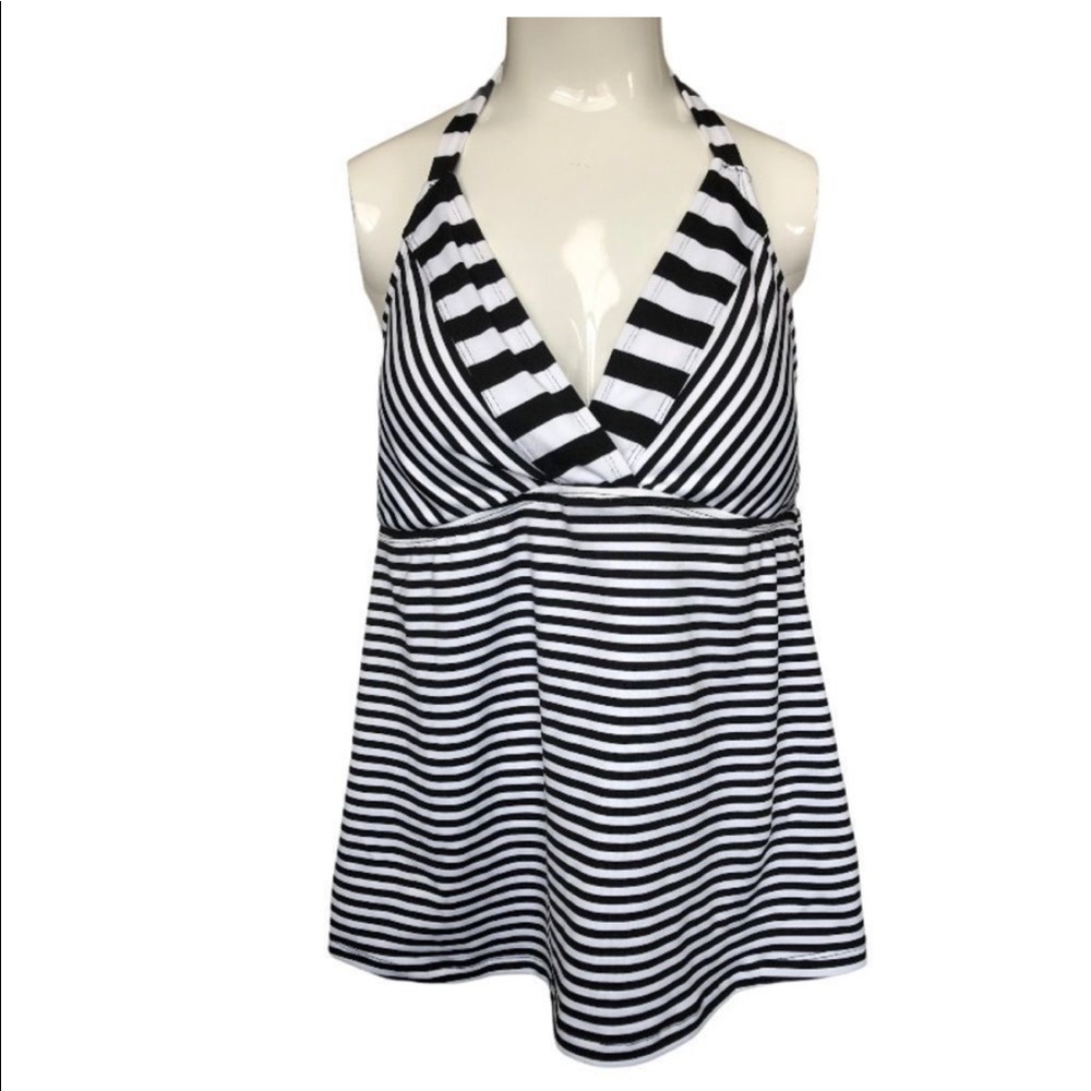 Mossimo black/white striped tankini top size Large